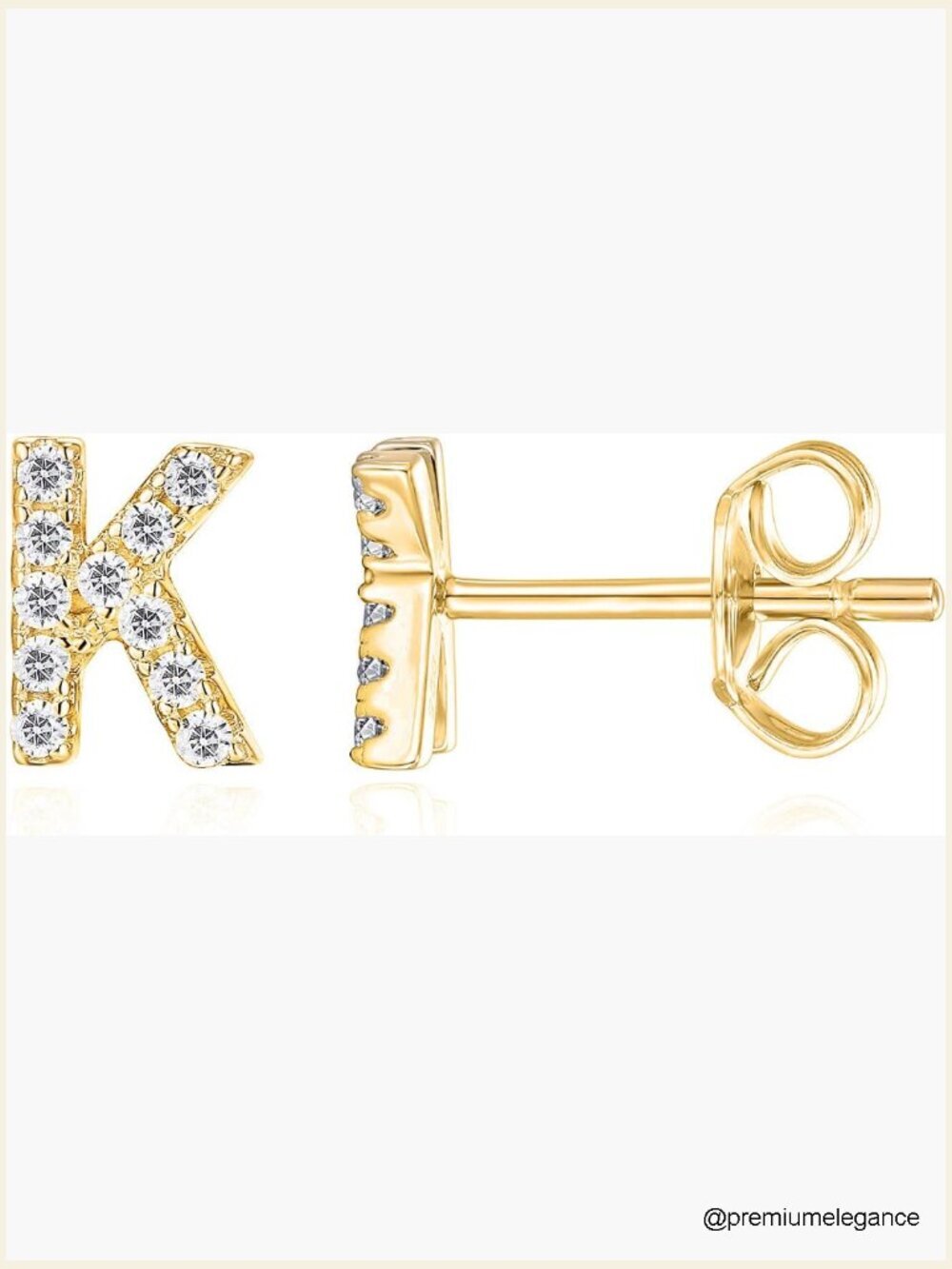 Gold Plated CZ Initial Letter Stud Earrings - Hypoallergenic